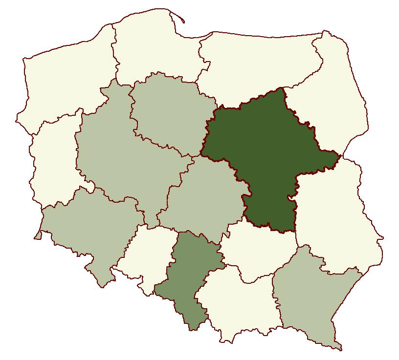 Dyslokacja budynków objętych zestawieniami zbiorczymi egib w województwach 564 140 (4,6%) 483 085 (3,9%) 595 119 (4,8%) 911 606 (7,4%) 410 424 (3,3%) 407 486 (3,3%) 627 439 (5,1%) 2 125 748 (17,3%)