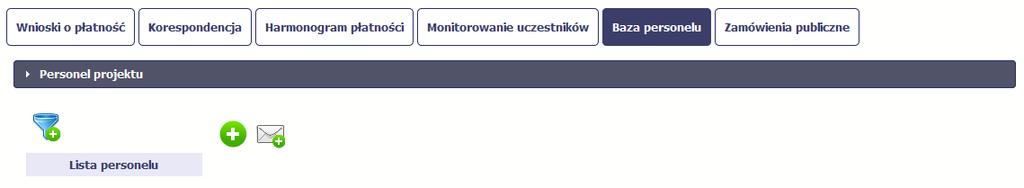 10.1. Ekran główny Ekran widoczny dla Ciebie podzielony jest na 3 zasadnicze sekcje: Personel projektu (w tym sekcja służąca do nawigacji pomiędzy zaangażowanymi osobami - Lista personelu), Czas pracy.