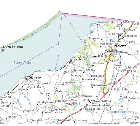 Przez gminę Frombork przebiega droga ekspresowa S22 z Elbląga w kierunku Kaliningradu będąca częścią trasy europejskiej E28 oraz 2 drogi wojewódzkie 504 (łącząca Elbląg z Braniewem) oraz 505 (łącząca