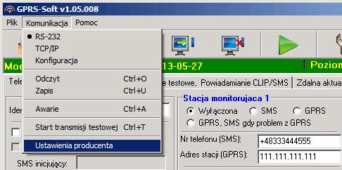 SATEL GPRS-T1 23 Rys. 10. Funkcja Ustawienia producenta w menu Komunikacja. W ustawieniach fabrycznych większość parametrów jest niezdefiniowana, a opcje nie są włączone.