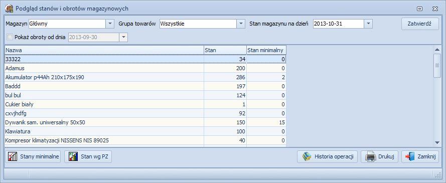 9. Stany i obroty magazynowe.