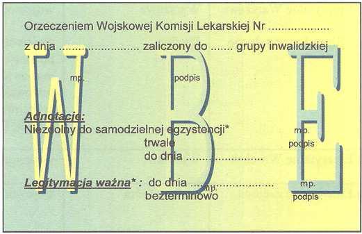 Strona 1 czarne napisy wykonane różną czcionką: a) w lewym górnym rogu wizerunek orła w kolorze srebrnym; b) w górnej części MINISTERSTWO BRONY NARODOWEJ WOJSKOWE BIURO EMERYTALNE W.