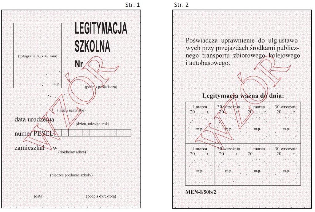 LEGITYMACJA SZKOLNA MEN-I/50b/2 dla uczniów szkół policealnych i słuchaczy szkół dla dorosłych, Karton. Wymiary 72 x 103 mm.
