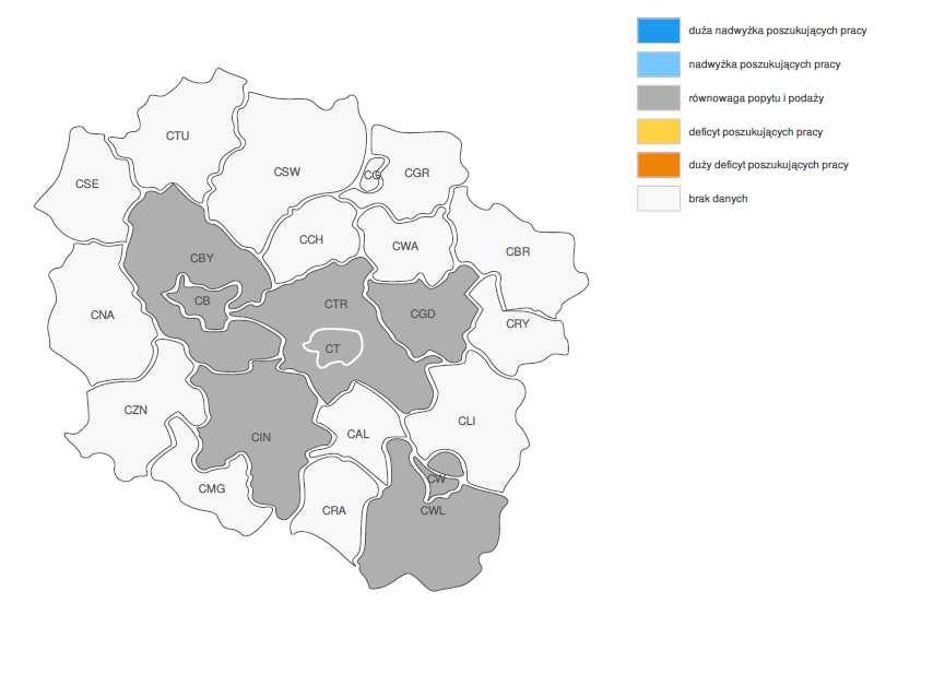 PROGNOZA NA 2019, WOJEWÓDZTWO KUJAWSKO-POMORSKIE ZMIANA ZAPOTRZEBOWANIA NA PRACOWNIKÓW W GRUPIE ZAWODÓW: METEOROLODZY, GEOLODZY, GEOGRAFOWIE WG POWIATÓW PROGNOZA NA