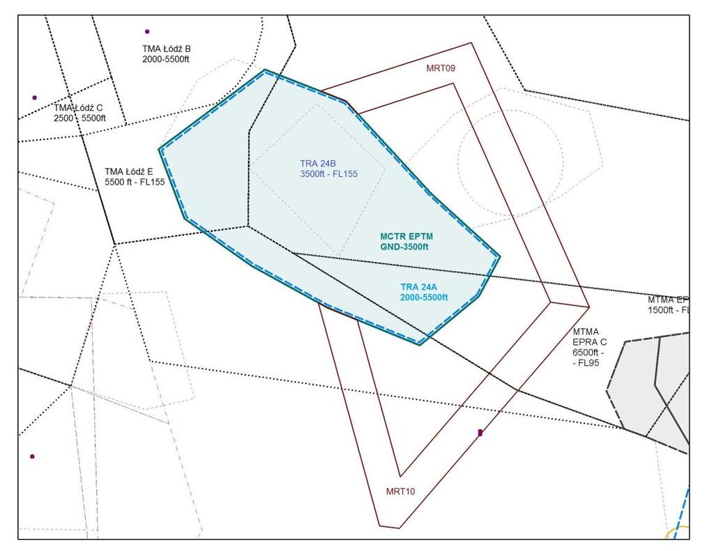 2.6. Tomaszów Mazowiecki (EPTM) W rejonie lotniska w Tomaszowie Maz. planowane są następujące zmiany (rys.