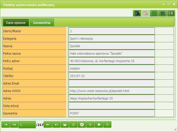 Podstawowe atrybuty punktów użyteczności publicznej umieszczone są na zakładce "Dane opisowe".