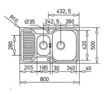Teka ZLEWOZMYWAKI Zlewozmywaki stalowe Standard do wbudowania Princess 1 ½C - grubość stali: 0,7 mm -