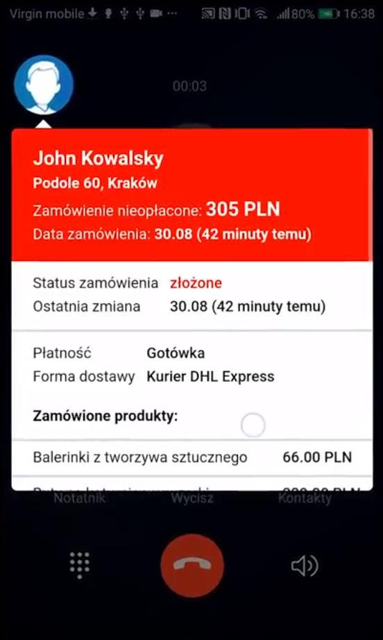 Rozpoznawanie rozmówcy Jeśli Edward rozpoznał numer telefonu, wyświetli dostępne dane w tzw. chatheadzie (ikonie pojawiającej się w momencie nawiązywania połączenia).