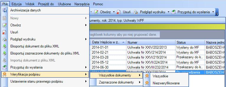 Sekcja Podpis elektroniczny przed weryfikacją podpisu W przypadku prawidłowej weryfikacji dany podpis zmieni kolor na zielony, a w poszczególnych kolumnach pojawią się podstawowe informacje o