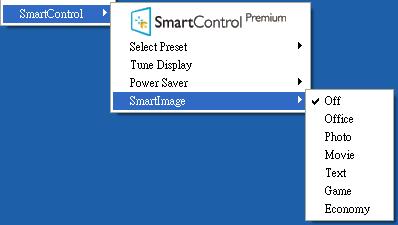 Menu Help>Version (Pomoc>Wersja) - Będzie aktwyne wyłącznie po wybraniu pozycji Version (Wersja) z menu rozwijanego Help  Context Menu (Menu kontekstowe) zawiera cztery elementy: SmartControl Premium