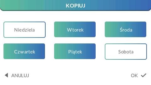 Kiedy załączymy opcję Plan pracy kominka pojawiają ikony z poszczególnymi dniami tygodnia.