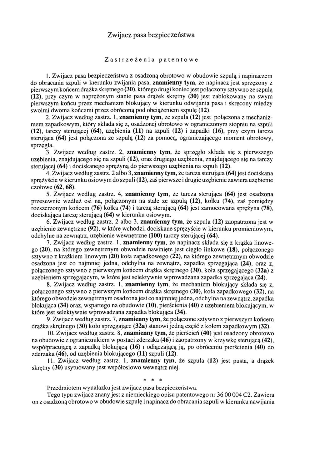 Zwijacz pasa bezpieczeństwa Zastrzeżenia patentowe 1.