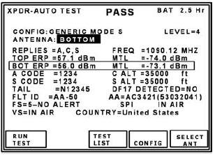 Mod S i Transponder XPDR Auto-Test: Wartości wszystkich zwykle potrzebnych parametrów są wyświetlane na jednym ekranie.