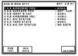 GICB: Wykorzystywany do monitorowania parametrów DAP (we wszystkich polach). Mod ADS-B MON: Ekran ADS-B MON LIST pokazuje obsługiwane formaty BDS.