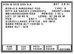 ADS-B MON: Na ekranie BDS DATA wyświetlana jest pełna zawartość formatu BDS odebranego za pośrednictwem rozszerzonych sygnałów