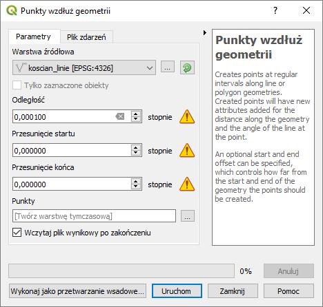 Rys. 5. Algorytm Punkty wzdłuż geometrii w QGISie 3.