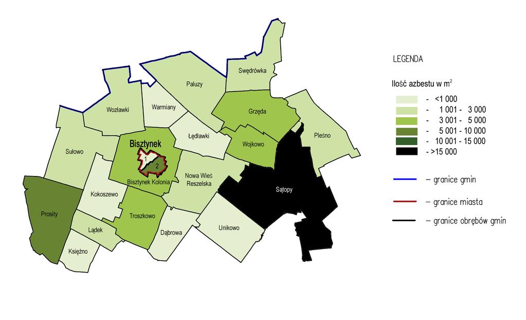 Obręb geodezyjny/miejscowość Bisztynek Sątopy Satopy-Samulewo Sułowo Sułowo (Winiec) Troszkowo Unikowo Warmiany Wojkowo Wozławki Kokoszewo Kokoszewo (Krzewina) Swędrówka Swędrówka (Łabławki) Wyroby