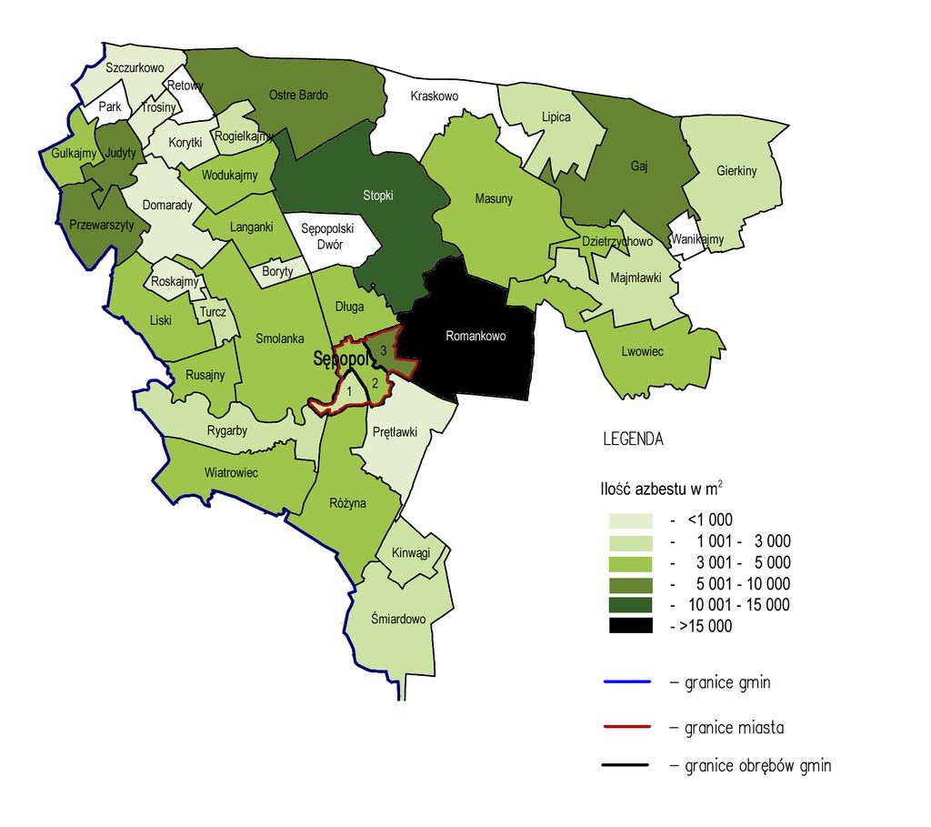 Obręb geodezyjny/miejscowość Śmiardowo (Chełmiec) Gulkajmy Judyty Przewarszyty Liski Turcz Rusajny Smolanka Dzietrzychowo Majmławki Romankowo (Miedna) Masuny Prętławki Gaj Lipica Gaj (Romaliny) Gaj