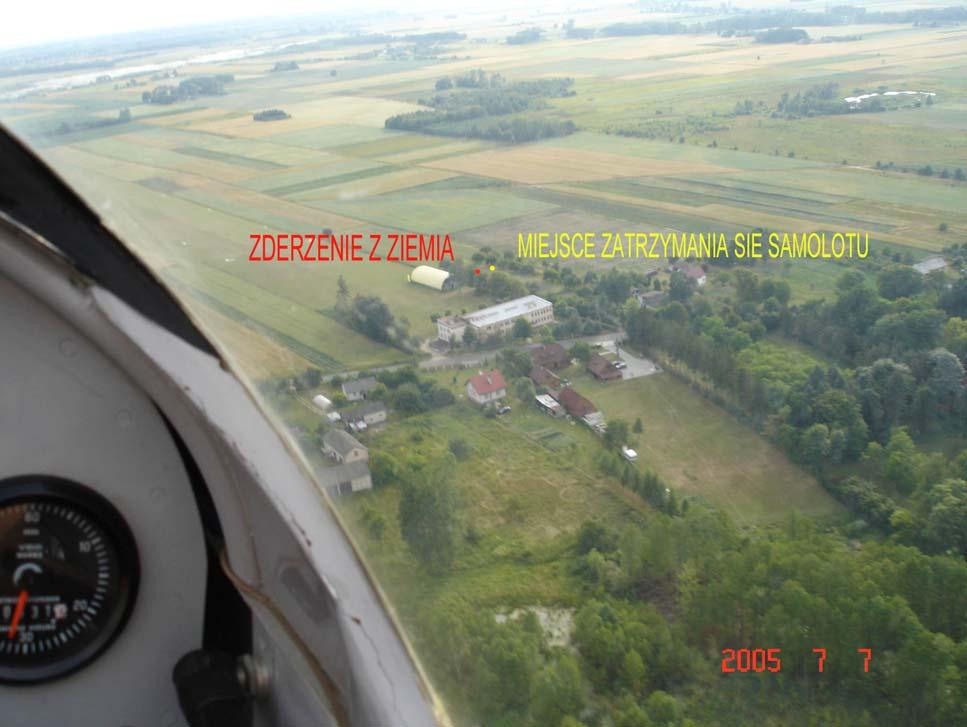 6 - Lądowisko Nadrybie Dwór, miejsce wypadku: punkt zderzenia z