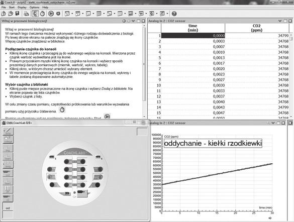 Eksperymenty wspierane komputerowo na lekcjach przedmiotów przyrodniczych z IBSE w tle Rysunek 2. Kadr z programu CMA Coach.