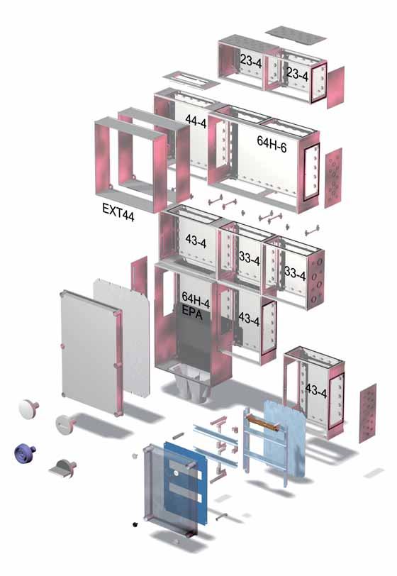 Fibox SPACE LINK Duże otwory boczne ułatwiają montaż WSZECHSTRONNY SYSTEM MONTAŻOWY Nowy szybkozłączny system wraz ze sztywniejszą konstrukcją otworów bocznych ułatwia wzajemne łączenie obudów.