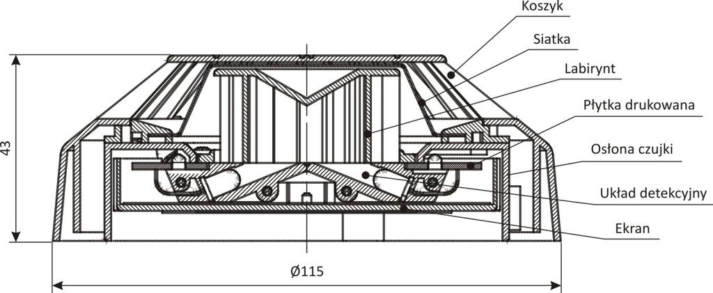 6 IK-E282-002 4 OPIS KONSTRUKCJI Konstrukcję mechaniczną czujki przedstawia rysunek 1.