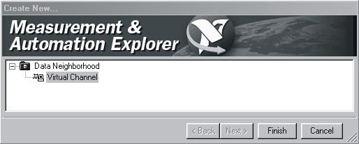 polecenia Create New... Na ekranie pojawia się okienko dialogowe (rys. 2), w którym należy zaznaczyć opcję Virtual Channel a następnie kliknąć przycisk Finish. Rys. 2. Okienko dialogowe do tworzenia kanału wirtualnego Create New.