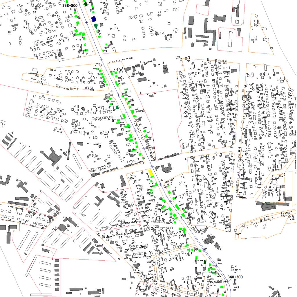 Mapa rozkładu przestrzennego wartości wskaźnika M dla LDWN Droga krajowa nr 1 odcinek Zgierz /przejście/ od km 338+800 do km 340+300 Wartości wskaźnika