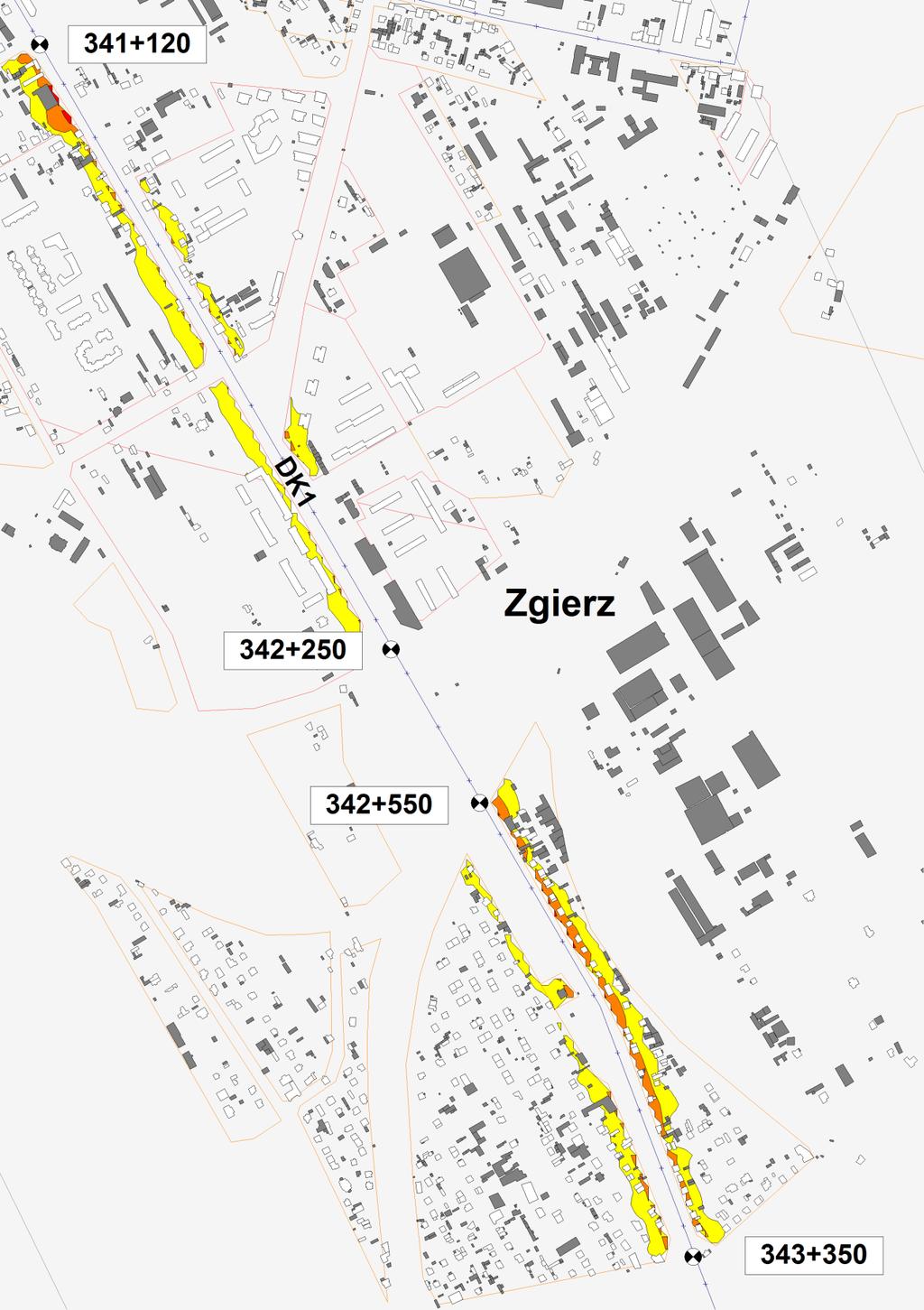 Ryc. 5 DK 1 (obecnie DK91) ZGIERZ - ŁÓDŹ przed realizacją Programu Liczba mieszkańców objęta zakresem