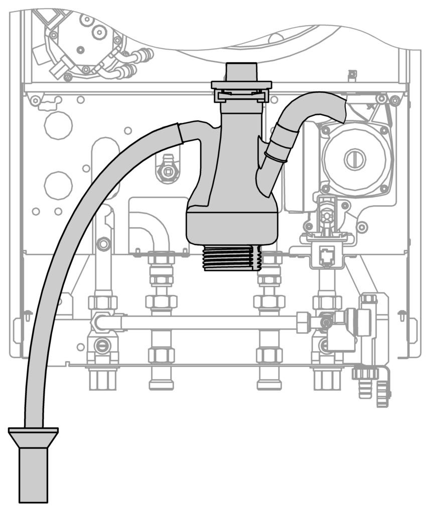 Przyłącze spalin Wskazówka Urządzenie musi być zamontowane. Przyłączyć system spalin. Instrukcja montażu systemu spalin.