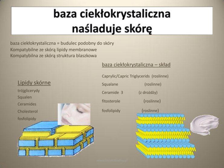 Oleosomowa baza ciekłokrystaliczna Wiemy już, że kryształ to taka struktura, którą ma nasza skóra, kiedy zrobimy jej zdjęcie w mikroskopie elektronowymi.