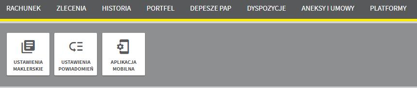 W tym celu należy: 1. Zalogować się do swojego rachunku inwestycyjnego i kliknąć w opcję Ustawienia -> Aplikacja mobilna. 2.