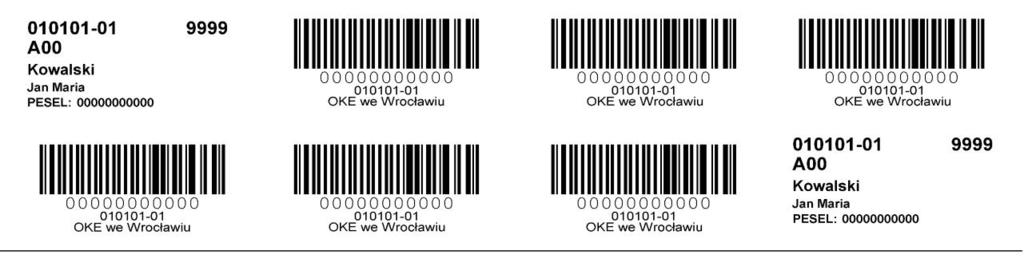 2.7 PRZYKŁADOWY ZESTAW KODÓW KRESKOWYCH DLA ZDAJĄCEGO Oznaczenie kwalifikacji Imię i nazwisko