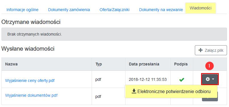 Dodatkowo Wykonawca, po prawidłowym przesłaniu pliku, może: 1) pobrać automatycznie wystawione przez Platformę EPO