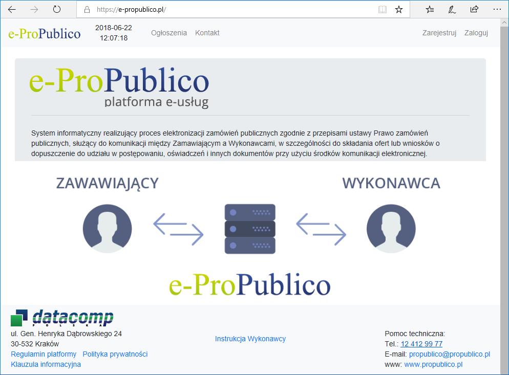 1. Informacje ogólne Platforma e-propublico to system realizujący proces elektronizacji zamówień publicznych zgodnie z przepisami ustawy z dnia 29 stycznia 2004r. Prawo zamówień publicznych (t.j. Dz.