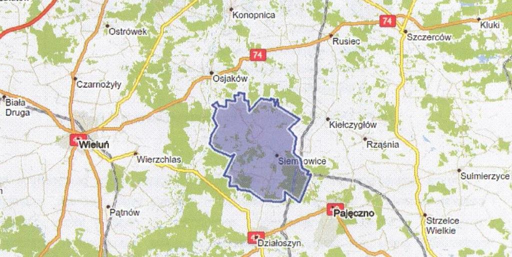 Rys. 2. Układ drogowy wokół gminy Siemkowice.