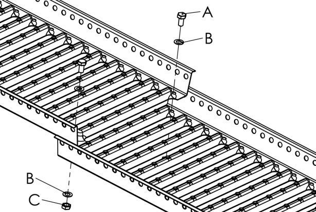 INSTRUKCJA MONTAŻU ŁAWA KOMINIARSKA NA DACHU Z PŁASKIEJ BLACHY STALOWEJ TYPU CLICK O MIN. GRUBOŚCI 0,5 MM M-215 1104 A= Śruba ocynk. M10 x 20 B= Podkładka ocynk. 10,5 mm C= Nakrętka ocynk.