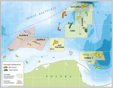 Rys. 3. Mapa koncesji wydobywczych w polskiej strefie ekonomicznej [źródło: www.lotos.
