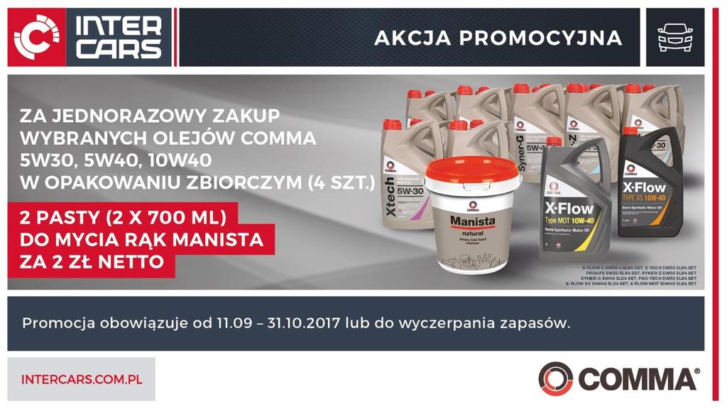 OLEJE COMMA Za jednorazowy zakup wybranych olejów Comma 5w30, 5w40, 10w40 w opakowaniu