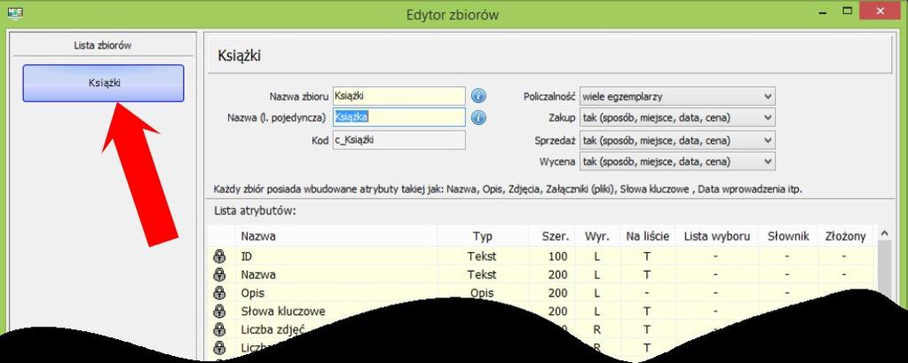 Zostanie otwarty formularz Edytora zbiorów.