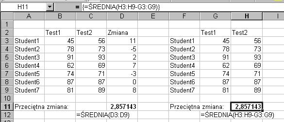 elementów. Wprowadź dane do kolumn A i B jak na rysunku, zaznacz obszar C1:C5, wpisz formułę =A1:A5*B1:B5, następnie naciśnij Ctrl+Shift+Enter aby określić tablicowy charakter tej formuły.