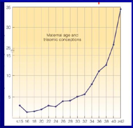 Ryzyko zespołu Downa Ryzyko trisomii autosomalnych Liczba trisomii 21 na 1000 urodzeń Procent