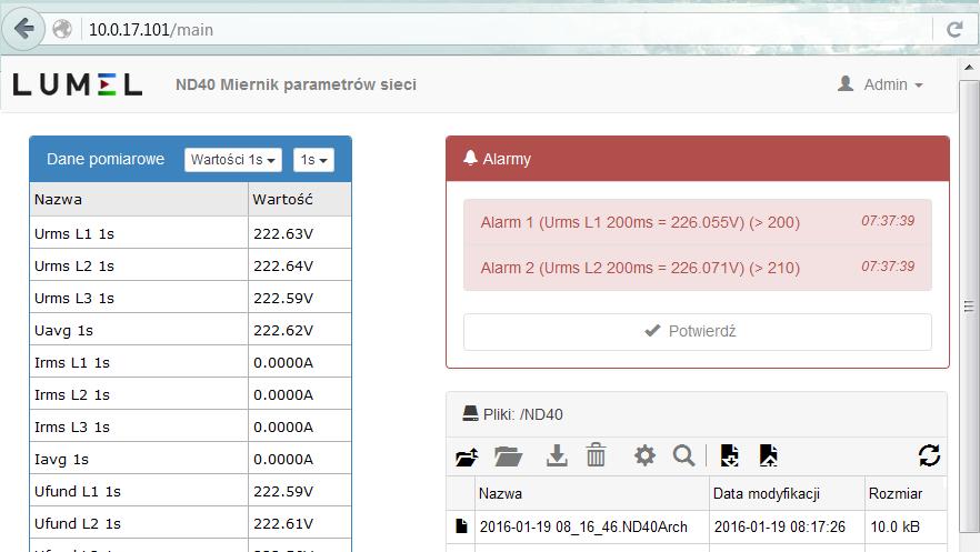 ND40 - analizator jakości sieci energetycznej Ethernet: WWW