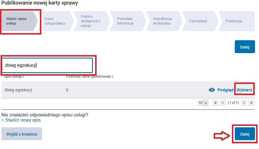 następnie klikamy na przycisk Dodaj kartę sprawy.