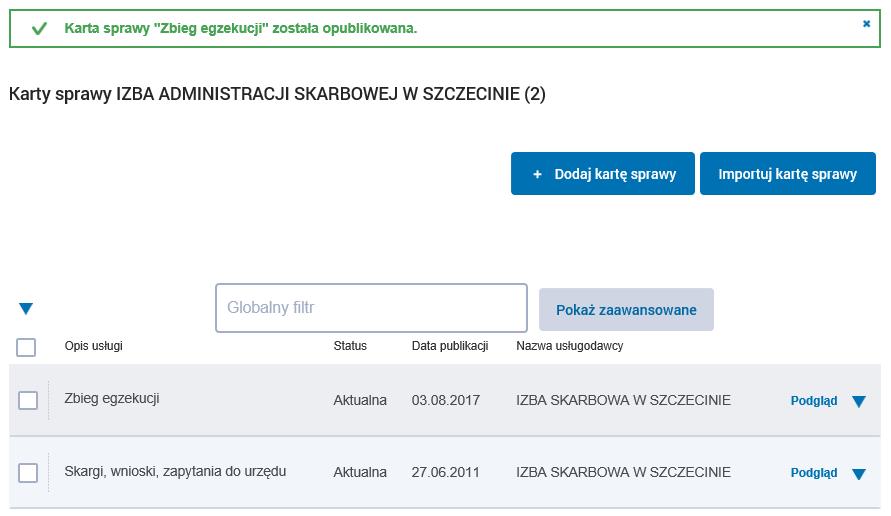 Krok 11 Potwierdzamy opublikowanie karty sprawy za pomocą przycisku Tak.