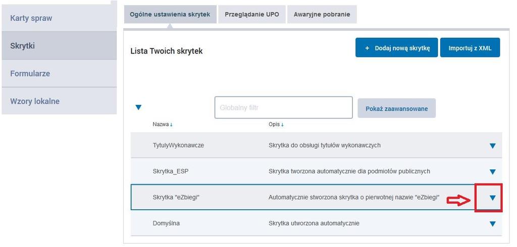 6. KONFIGURACJA UTWORZONEJ SKRYTKI DEDYKOWANEJ DO OBSŁUGI e-zbiegów Krok 1 Rozwijamy menu przy swoim loginie, następnie wybieramy Administrowanie Budowanie usług.