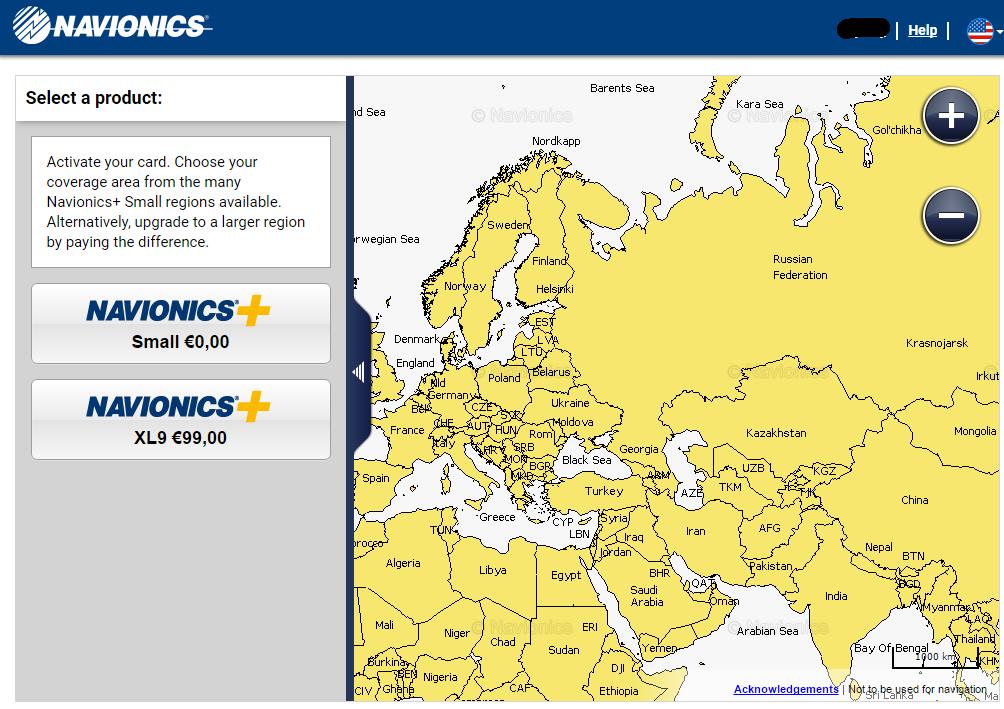 Dla darmowej aktywacji karty Navionics+ Small należy kliknąć odpowiedni przycisk