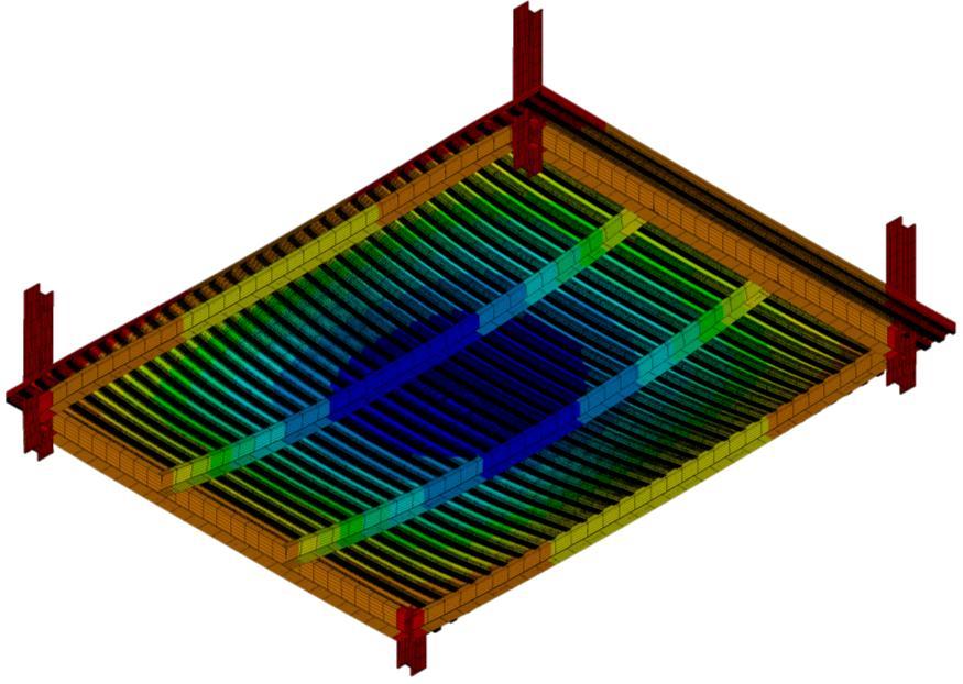 Weryfikacja modelu ANSYS w oparciu o badanie FRACOF (2/2) Displacement Przemieszczenie (mm) Porównanie z badaniem ogniowym (ugięcie) Przewidywana postać