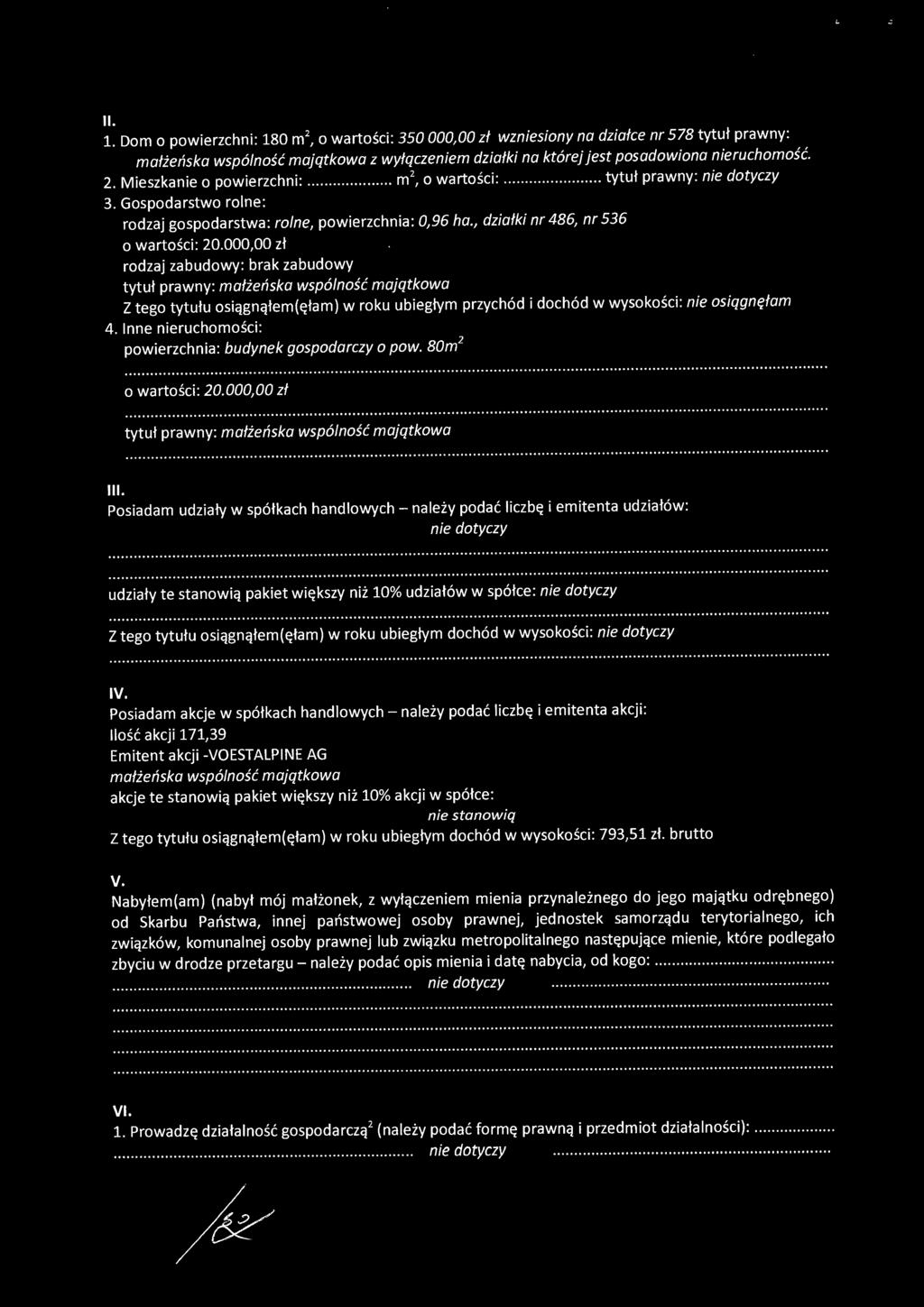 000,00 z ł rodzaj zabudowy: brak zabudowy tytuł prawny: małżeńska wspólność majątkowa Z tego tytułu osiągnąłem(ęłam) w roku ubiegłym przychód i dochód w wysokości : 4.