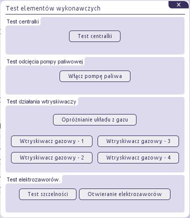 Test odcięcia pompy paliwowej Pozwala na manualne wyłączenie i włączenie pompy paliwa.